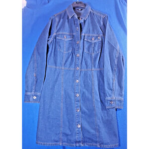 Frye Shirt Dress Women's Size Large Blue Denim Long Sleeve Button Front Pockets